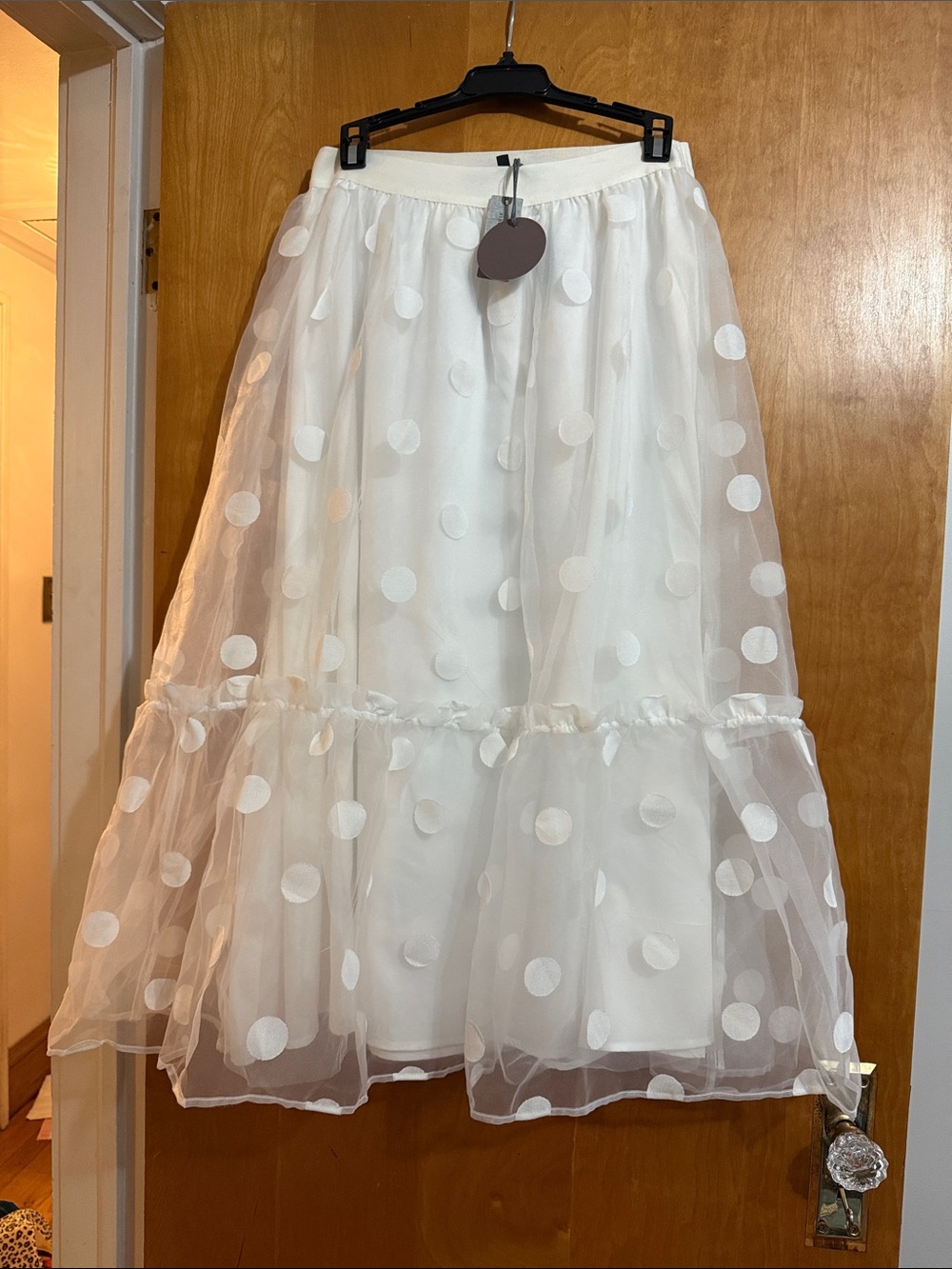 Eva Franco White Polka Dot Tulle Maxi Skirt
